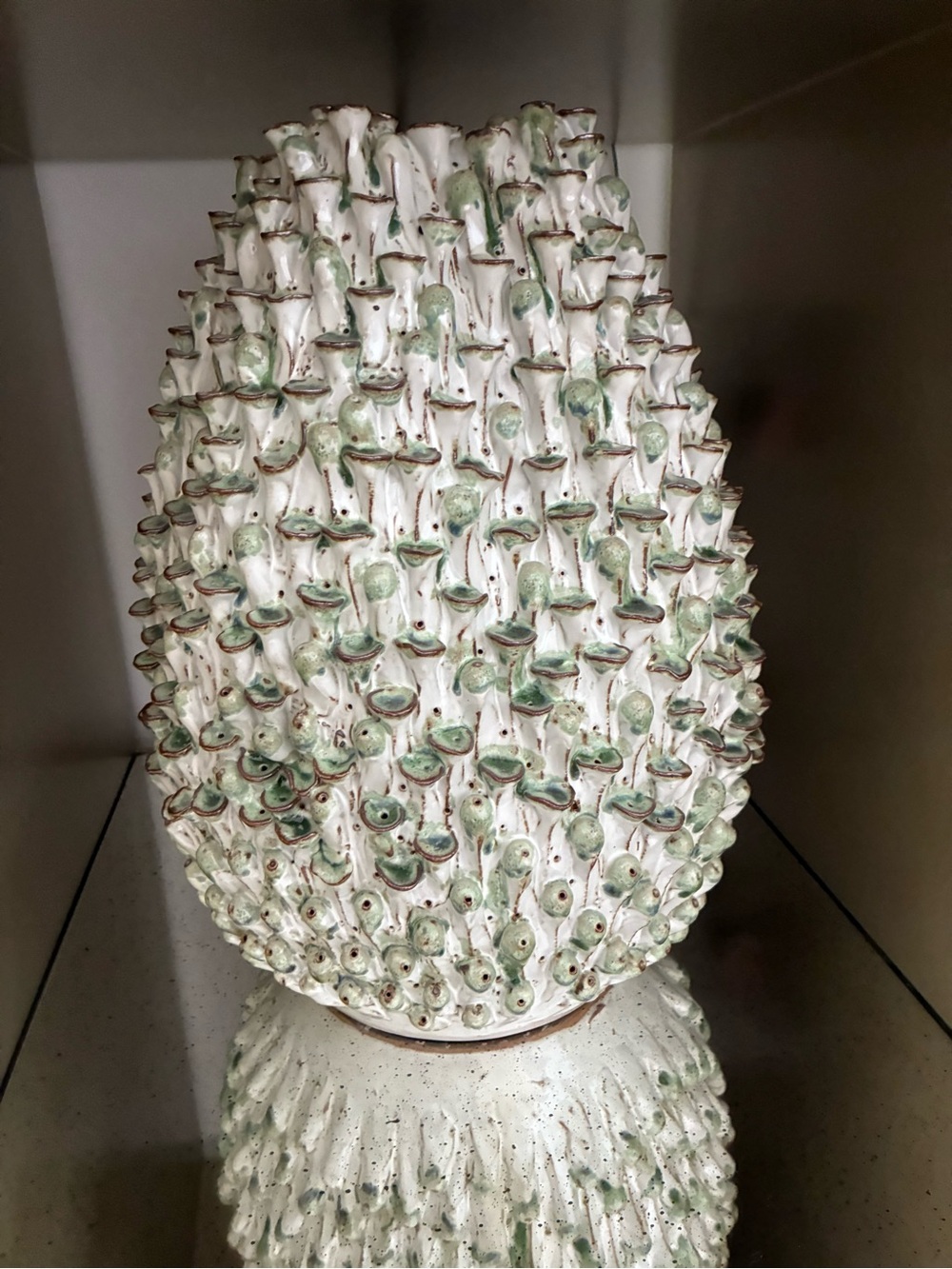 Handcrafted White & Green Textured Ceramic Vase - Home Accents - Picture 3 of 3